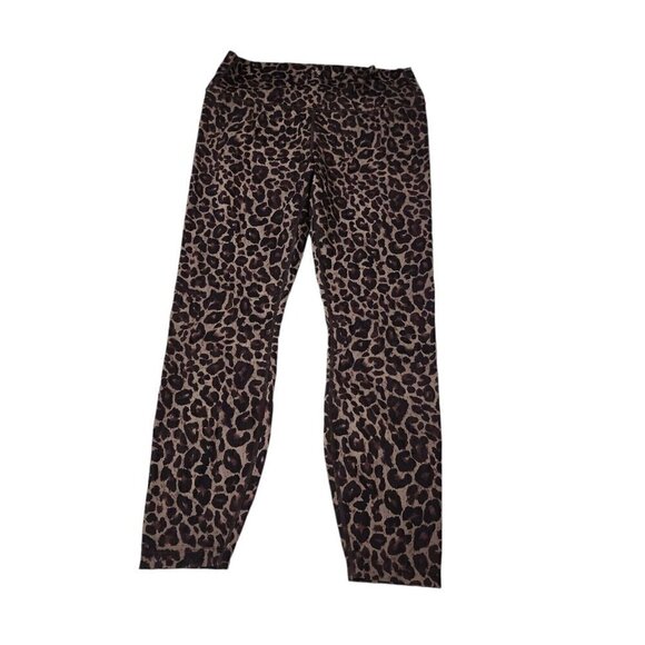 Varley Leggings Womens Large Luna Tort Leopard Print Brown Dry Wick Athleisure - Picture 1 of 10